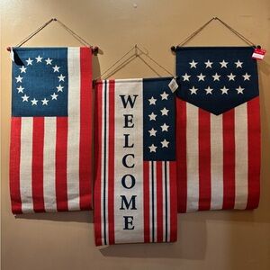 Patriotic 4th of July Welcome Flag Wall Hangings Bundle of 3 NWT